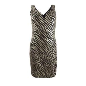 New Guess Black and Gold Animal Print Sheath Dress